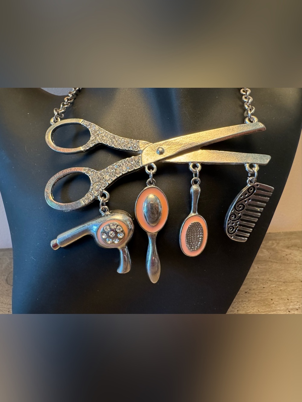 Hair Stylist Scissors Charm Necklace with Salon Tool Charms - Picture 3 of 4
